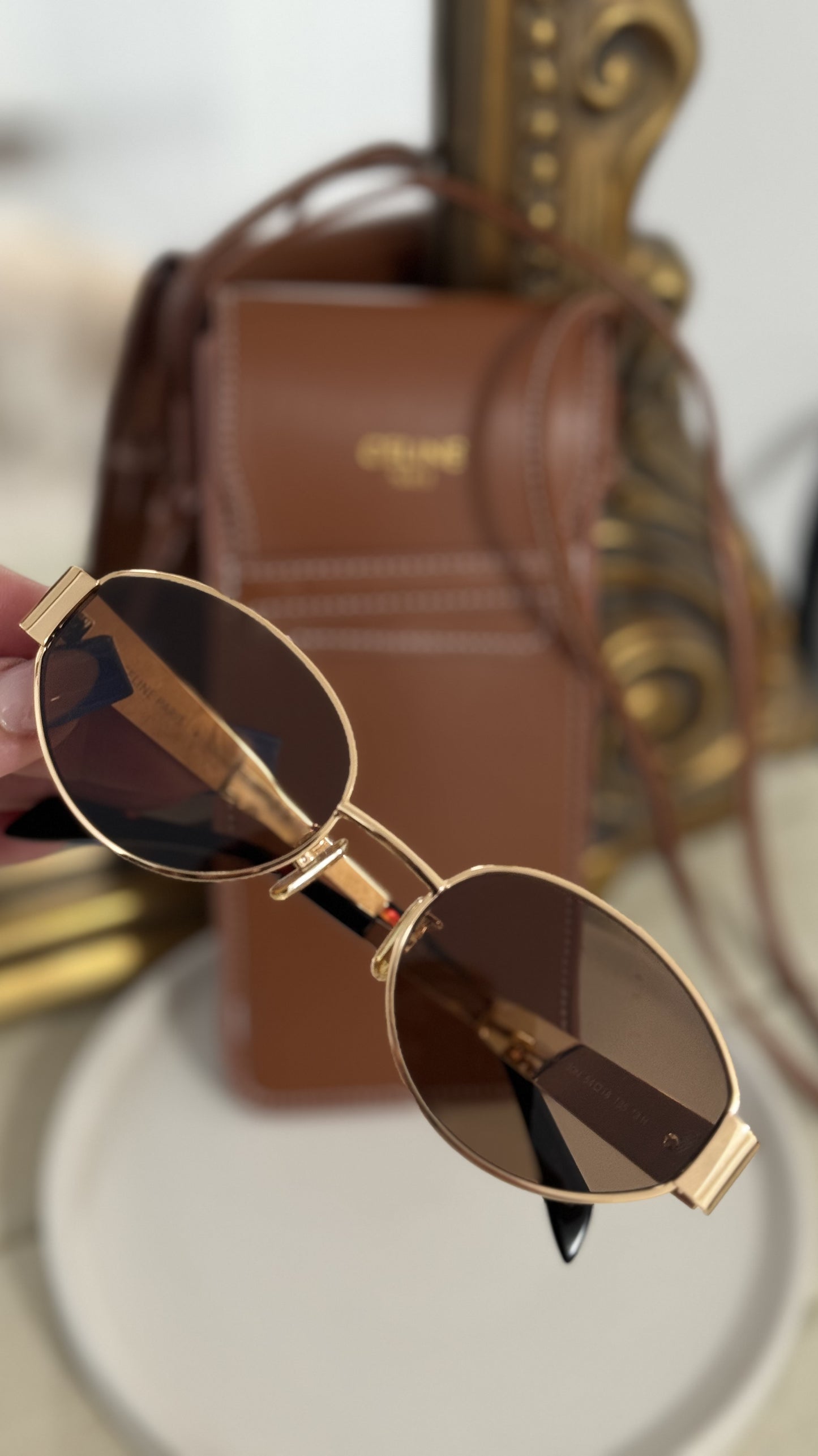 Celine gold sunnies with pouch