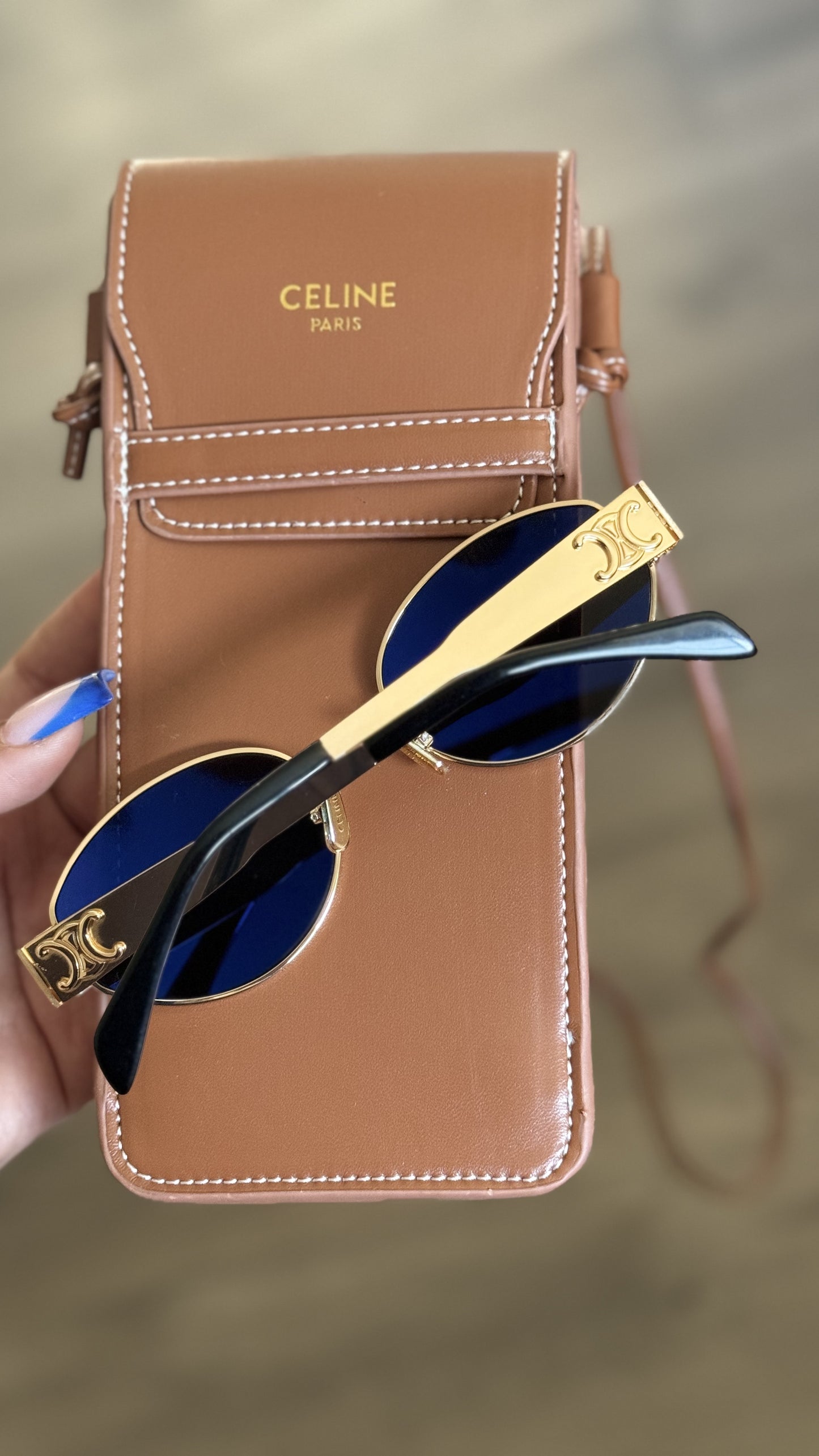 Celine gold sunnies with pouch