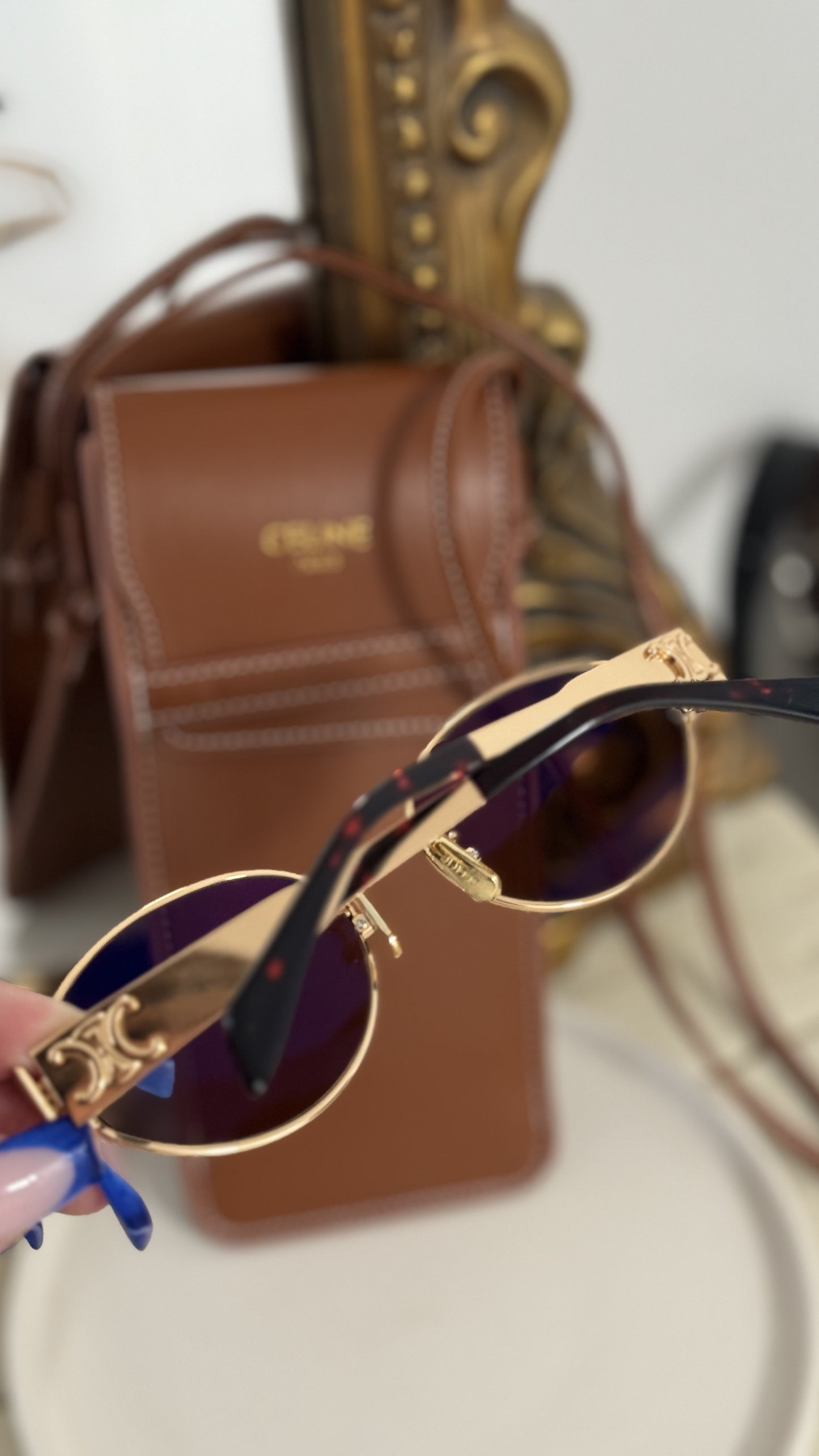 Celine gold sunnies with pouch