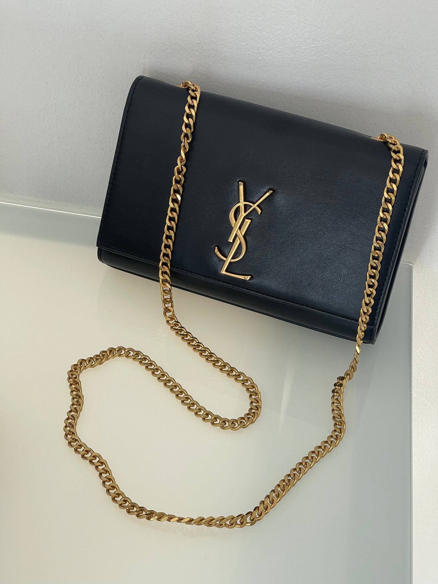 Black ysl wallet on chain