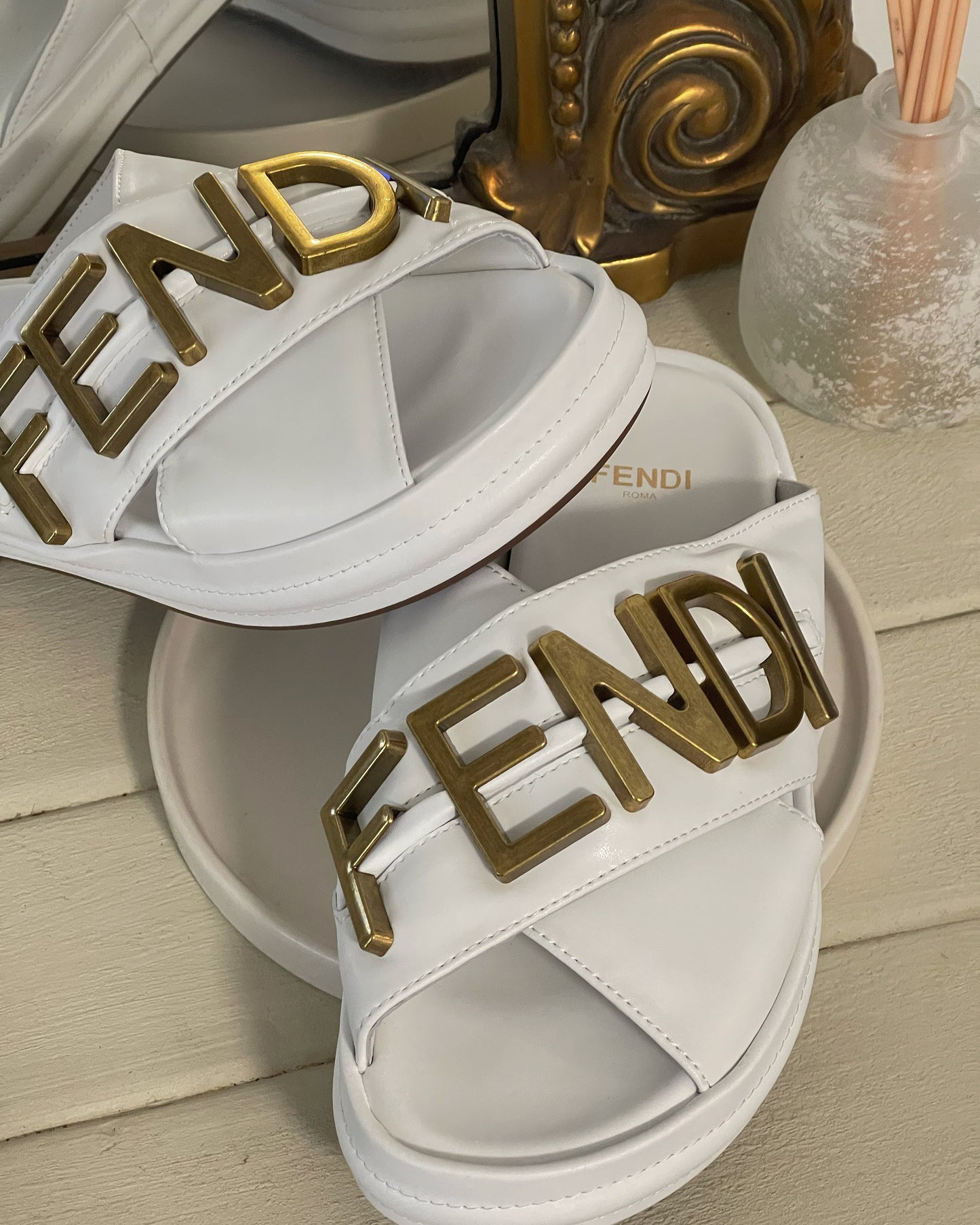 White Fendi sandals